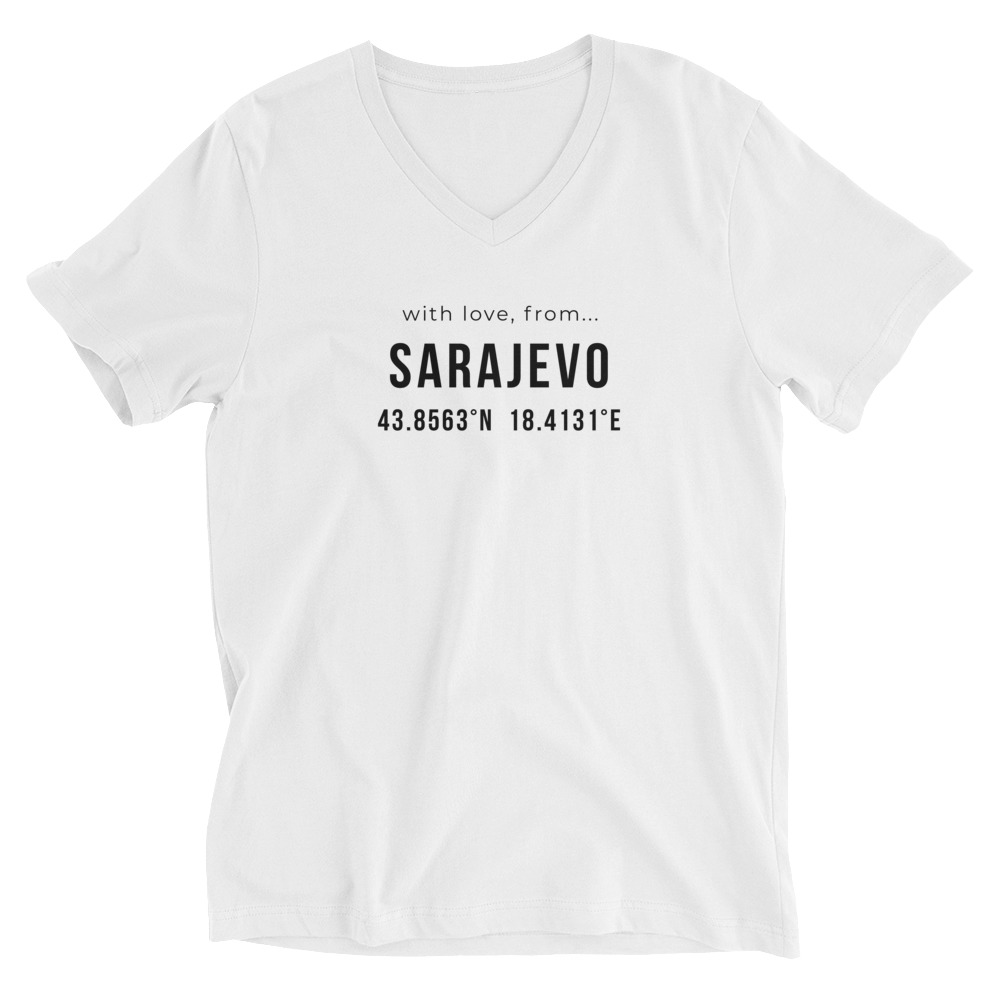 With Love, From Sarajevo Coordinates White V-Neck Shirt