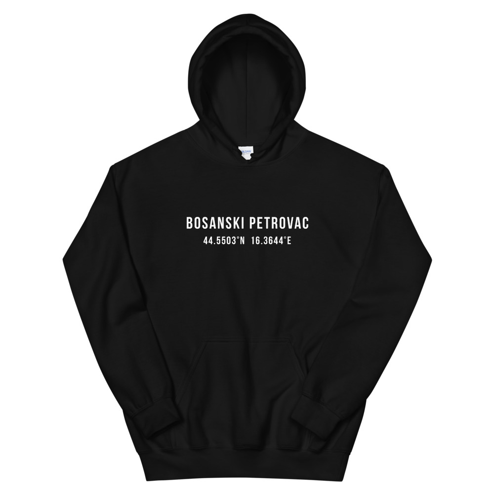 Bosanski Petrovac Coordinates Hoodie (White Text)