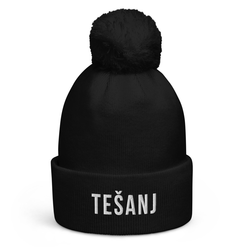 Tešanj Pom-Pom Beanie (White Text)