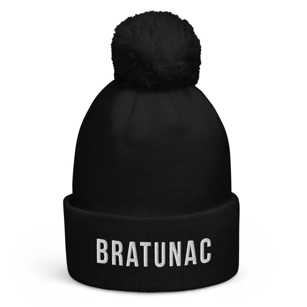 Bratunac Pom-Pom Beanie (White Text)