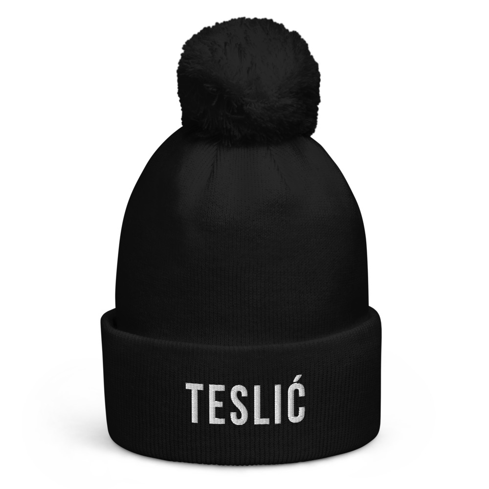 Teslić Pom-Pom Beanie (White Text)