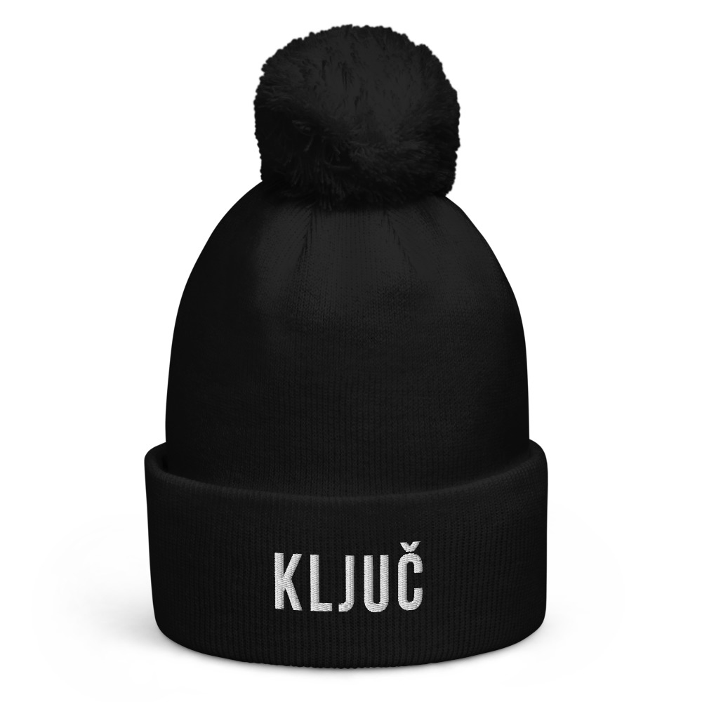Ključ Pom-Pom Beanie (White Text)
