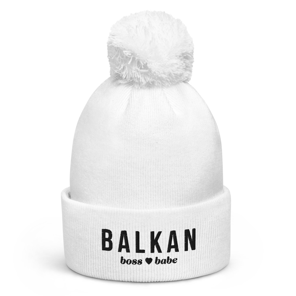 Balkan Boss Babe Pom-Pom White Beanie