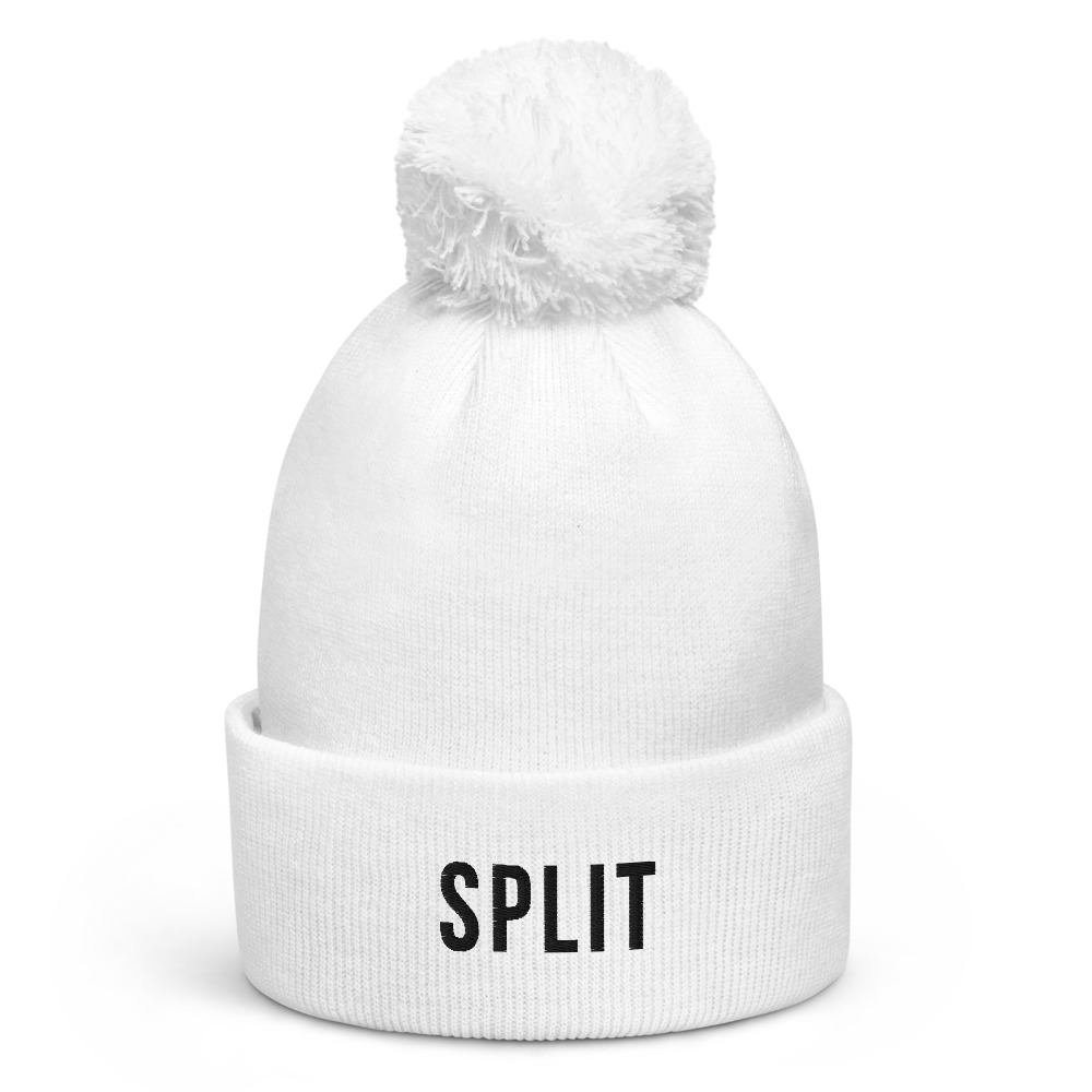 Split Pom-Pom White Beanie