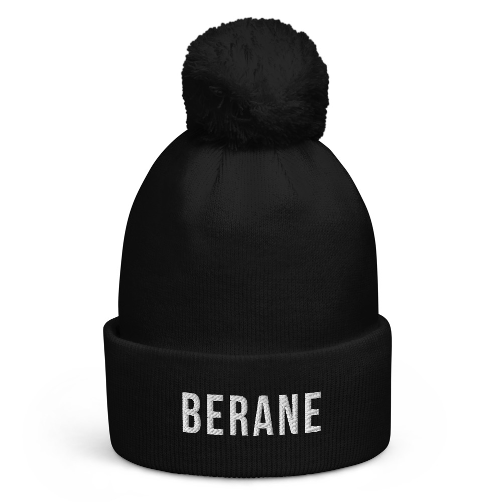 Berane Pom-Pom Beanie (White Text)