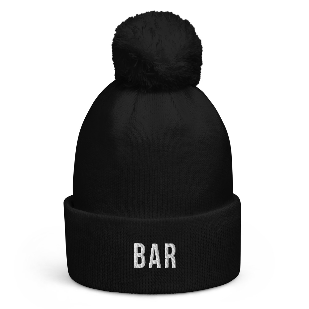 Bar Pom-Pom Beanie (White Text)