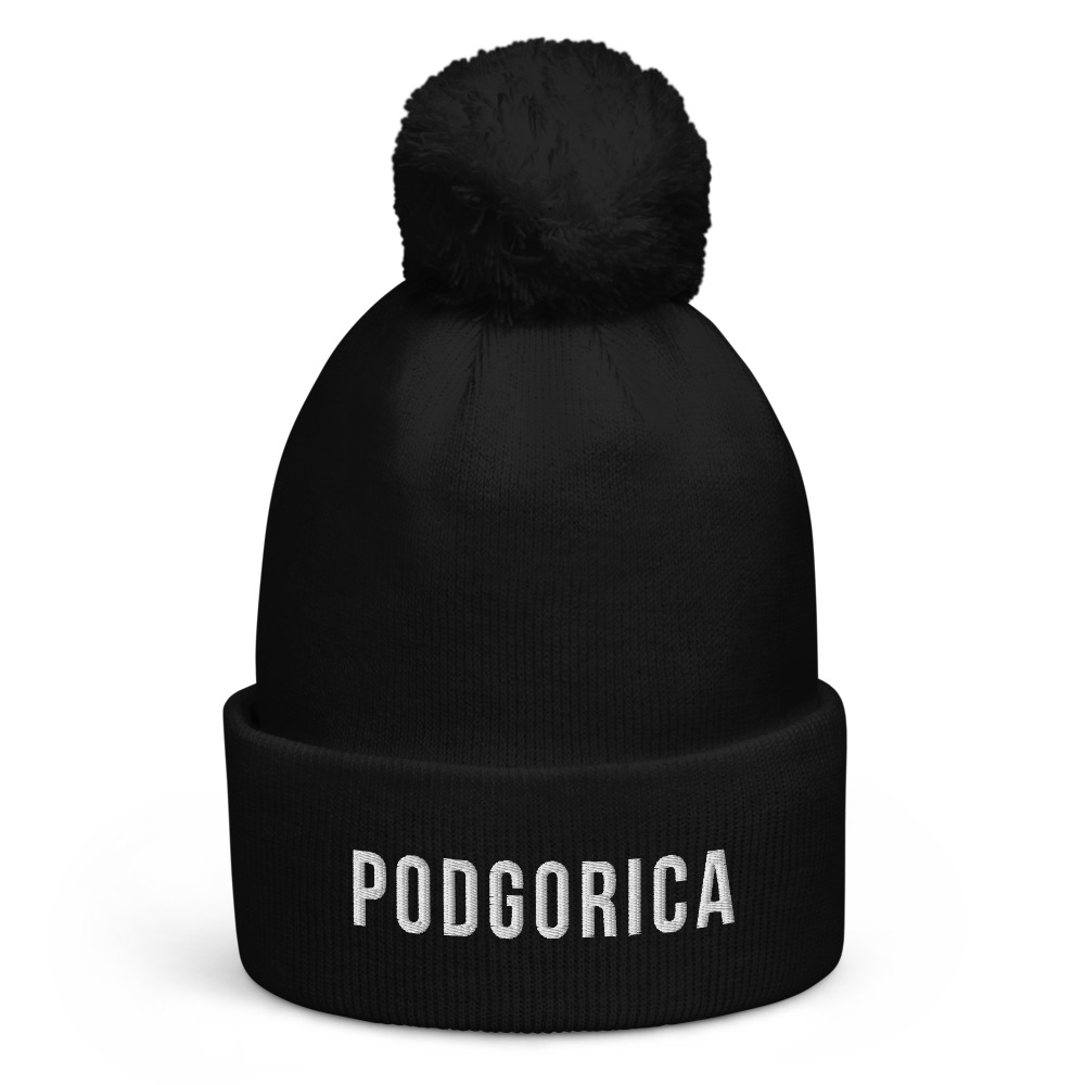 Podgorica Pom-Pom Beanie (White Text)
