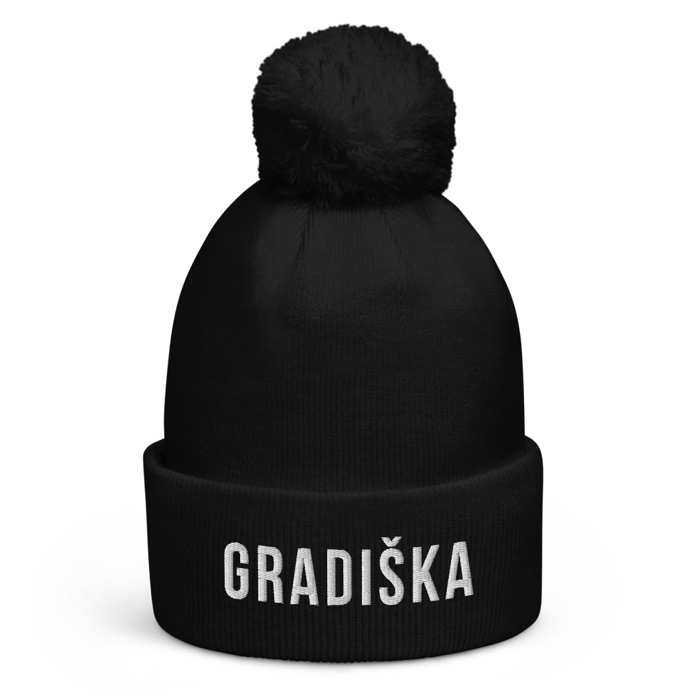 Gradiška Pom-Pom Beanie (White Text)