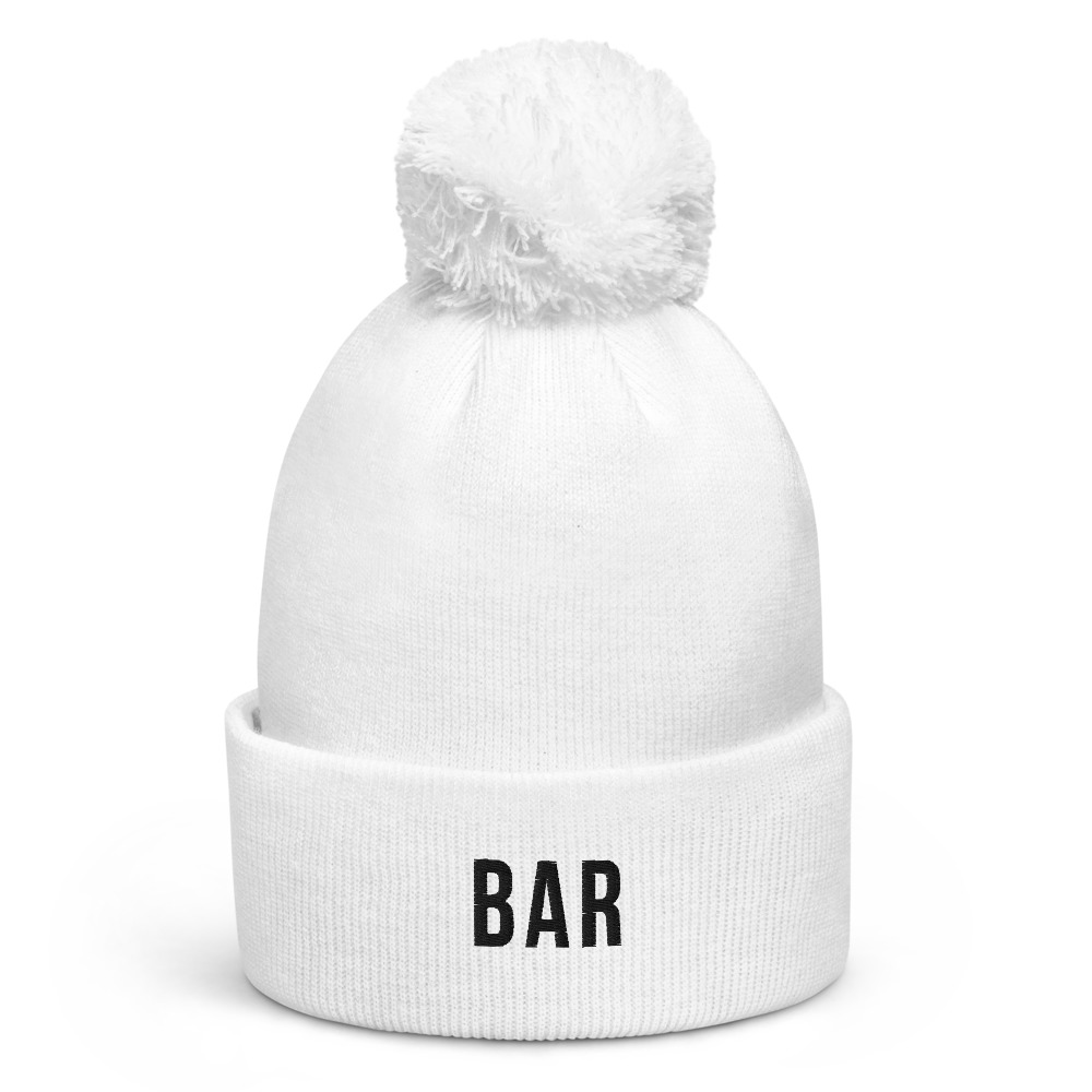 Bar Pom-Pom White Beanie