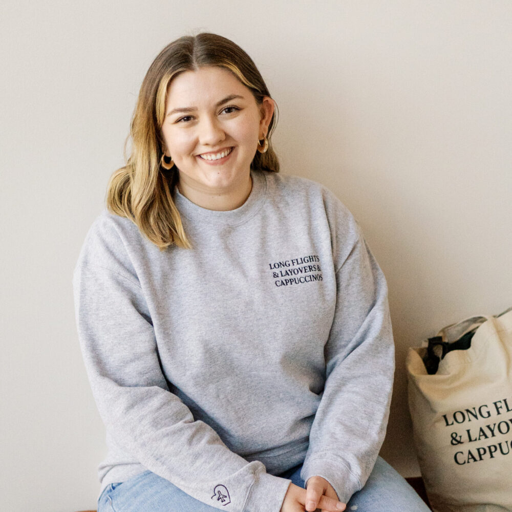 Long Flights & Layovers & Cappuccinos Embroidered Gray Sweatshirt